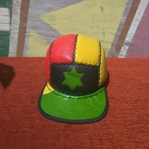 Handmade leather 5 panel cap -rasta